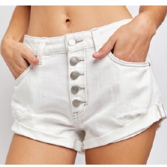 Free P We The Free People Women Romeo Roll Cuff Button Fly Shorts Size 26 White - Picture 1 of 15